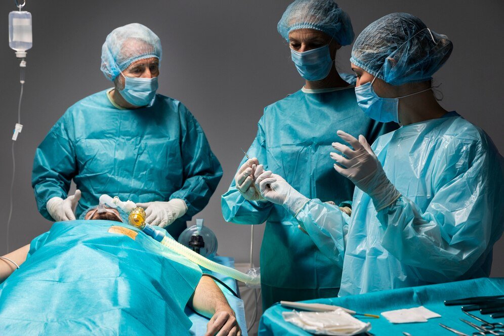 Surgical team performing a procedure
